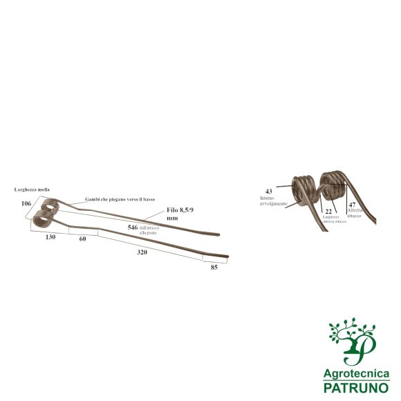 Molla giroandanatore doppia piega dx Aba-Corma-Angeloni-Agriwork